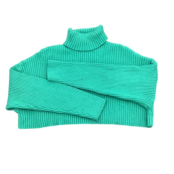 Mimosa Green Ribbed Turtleneck Cropped Sweater Size S - Picture 4 of 7